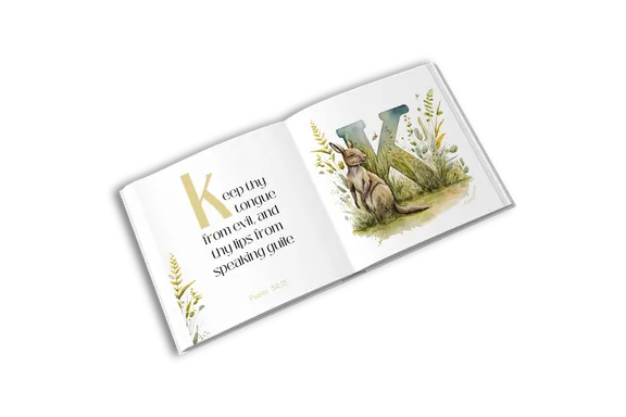 Interior spread, “K — Keep thy tongue from evil, and thy lips from speaking guile”.